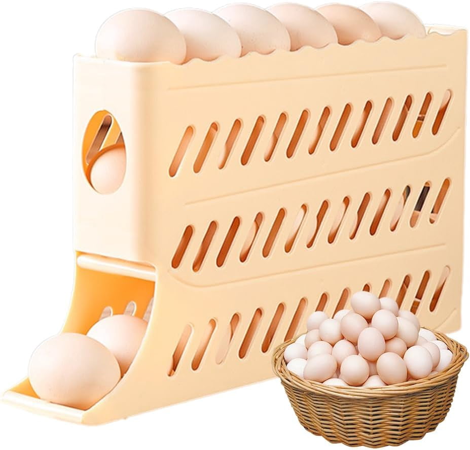 2026 New Egg Holder for Fridge, Automatic Rolling Egg Dispenser Organizer, Space Saving Egg Storage Box for Refrigerator, Holds Up to 30 Eggs Easy Access Egg Dispenser for Kitchen