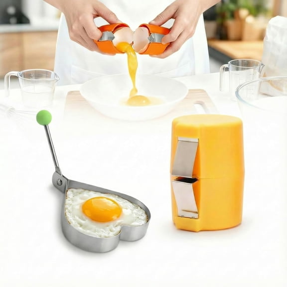 2026 New Egg Shell Opener (with Heart-Shaped Egg Mold), Egg Shell Separator for Raw Eggs, Gadgets Cracker Tool, Stainless Steel Eggshell Breaker Egg Cracker Tool (Yellow)