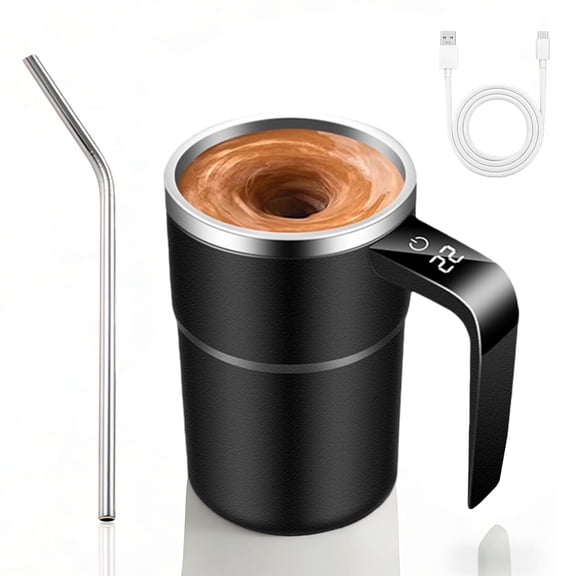 2026 New Electric Coffee Mug with a Built-In Lcd Thermometer, 13 ounce 304 Stainless Steel Self Stirring Coffee Mug Wamer, Perfect for Brewing Cofee, Milk, Cocoa