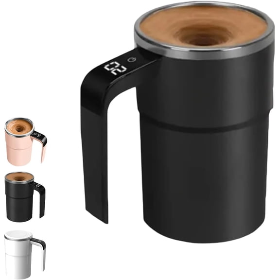 2026 New Electric Coffee Mug with a Built-in LCD Thermometer,Automatic Magnetic Stirring Coffee Mug,Perfect for Brewing Coffee, Milk, Cocoa, Etc (Black)