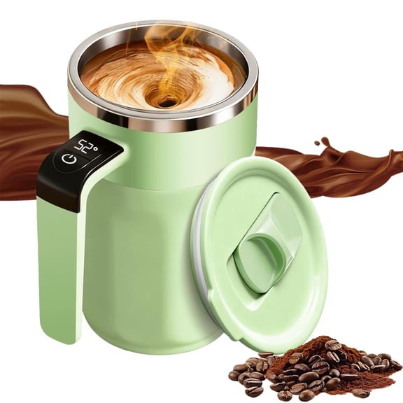 2026 New Electric Coffee Mug with A Built-in LCD Thermometer, Perfect for Brewing Coffee, Milk, Cocoa, Etc.Rechargeable Portable Drinkware,Self-Stirring Mug with Lid (Black2)