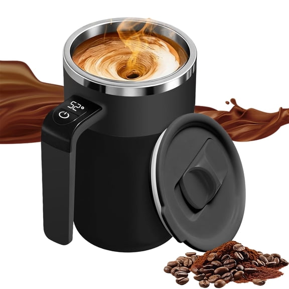 2026 New Electric Coffee Mug with A Built-in LCD Thermometer, Perfect for Brewing Coffee, Milk, Cocoa, Etc.Rechargeable Portable Drinkware,Self-Stirring Mug with Lid