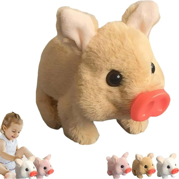 2026 New Electric Pig Plush Realistic Toy,Interactive Crawling Piglet,Electronic Plush Piggy Toys,Walking Pig with Wagging Tail & Twitching Nose & Oink Like A Real Pigs (A:Brown)