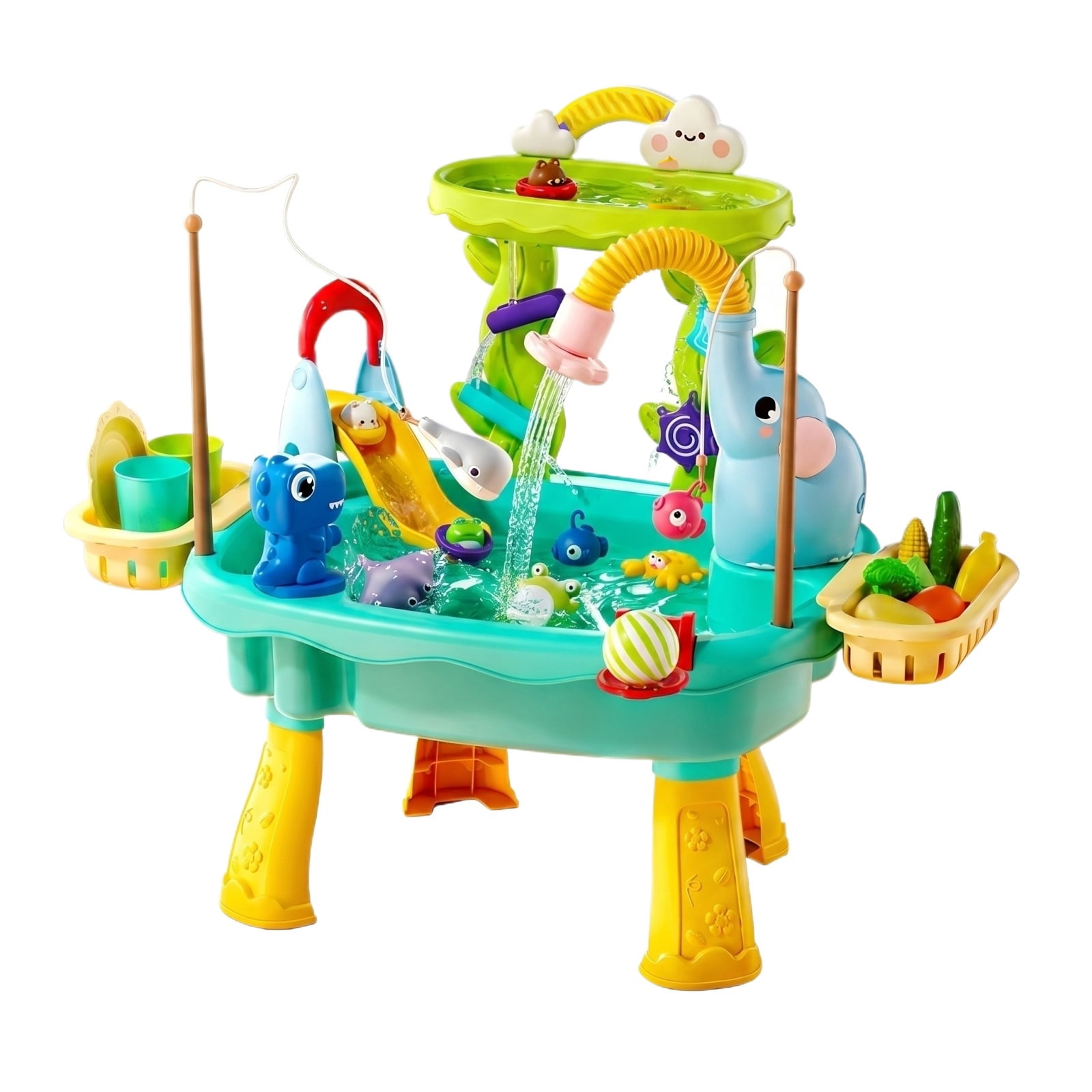 2026 New Electric Pump Water Table for Outdoor Play, Multifunctional Sand Water Play Sink with Faucet, Play Food and Fishing Toys