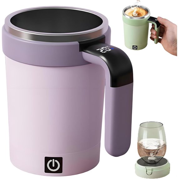 2026 New Electric Self Stirring Coffee Mug, Electric Coffee Mug with a Built-In Lcd Thermometer,Upgraded Digital Touchscreen Model, Perfect for Brewing Coffee, Milk, Cocoa(B)