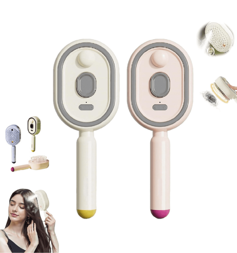2026 New Electric Steam Brush, Electric Steam Brushs for Hair, 2 in 1 Misting Hair Brushes with Water Spray for Both Long and Short Hair, Reduce Frizz, Nourishes Hairs, Anti-Static (Off-White+Pink)