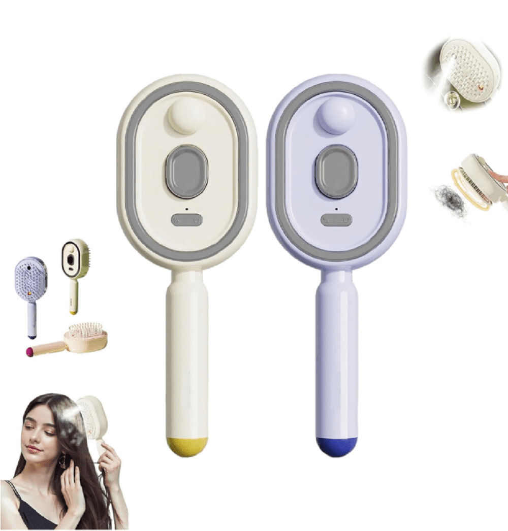 2026 New Electric Steam Brush, Electric Steam Brushs for Hair, 2 in 1 Misting Hair Brushes with Water Spray for Both Long and Short Hair, Reduce Frizz, Nourishes Hairs, Anti-Static (Off-White+Purple)