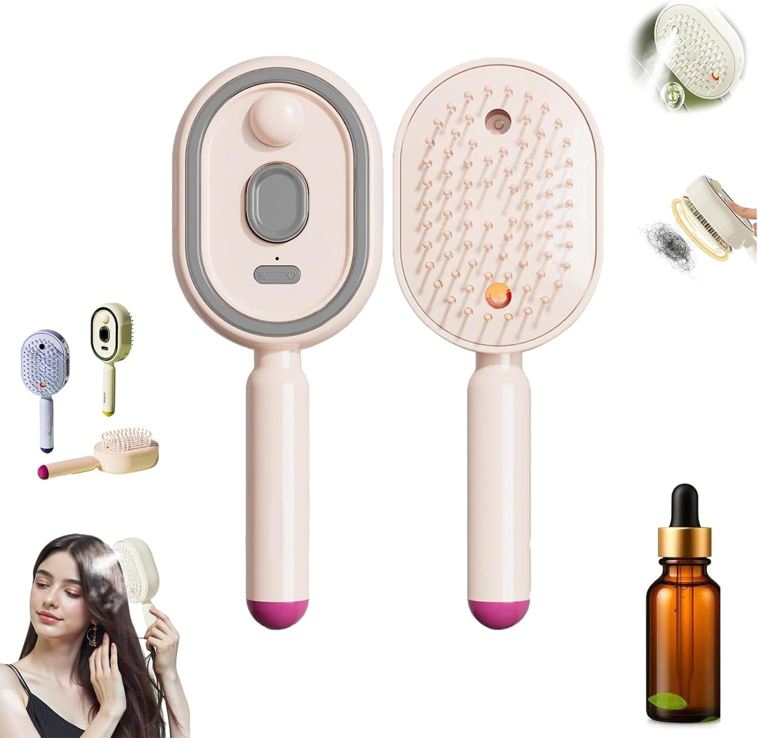 2026 New Electric Steam Brush, Electric Steam Brushs for Hair, 2 in 1 Misting Hair Brushes with Water Spray for Both Long and Short Hair, Reduce Frizz, Nourishes Hairs, Anti-Static (Pink)