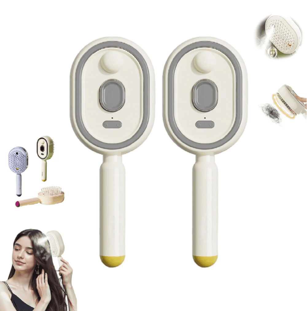2026 New Electric Steam Brush, Electric Steam Brushs for Hair, 2 in 1 Misting Hair Brushes with Water Spray for Both Long and Short Hair, Reduce Frizz, Nourishes Hairs, Anti-Static (Off-White*2)