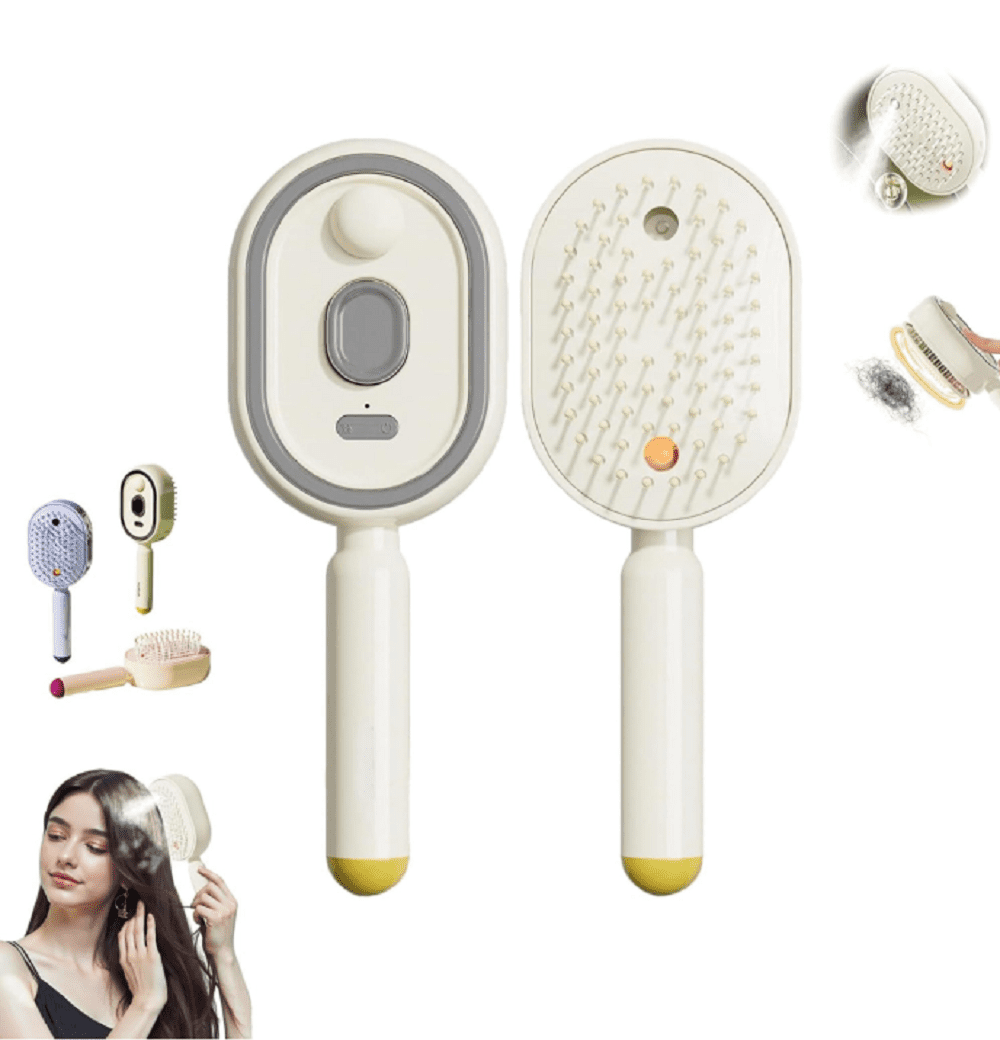 2026 New Electric Steam Brush, Electric Steam Brushs for Hair, 2 in 1 Misting Hair Brushes with Water Spray for Both Long and Short Hair, Reduce Frizz, Nourishes Hairs, Anti-Static (Off-White)