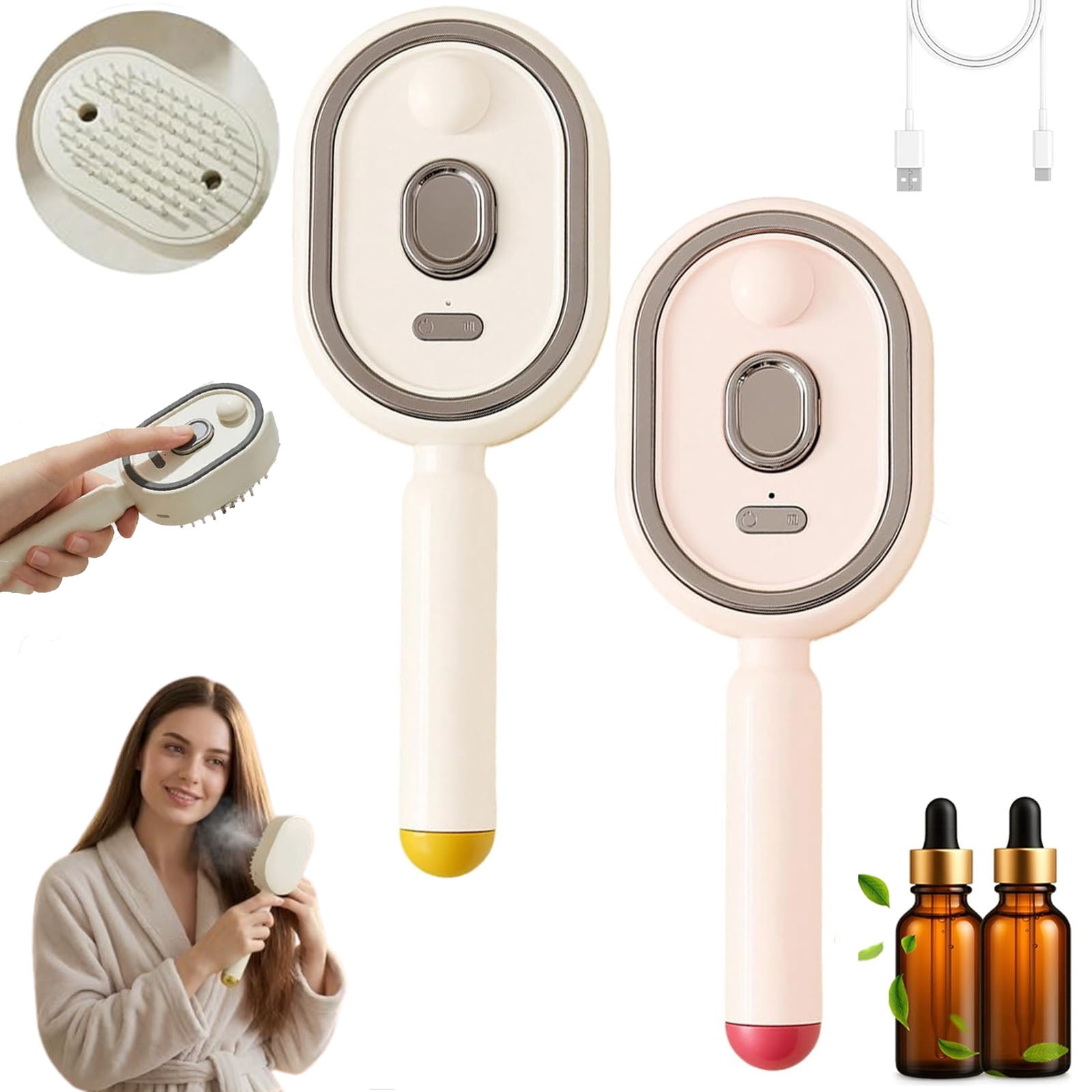 2026 New Electric Steam Brush, Electric Steam Brushs for Hair, 2-in-1 Misting Hair Brush with Water Spray, Retractable Air Cushion Massage Comb, Reduce Frizz, Nourishes Hairs, Anti-Static