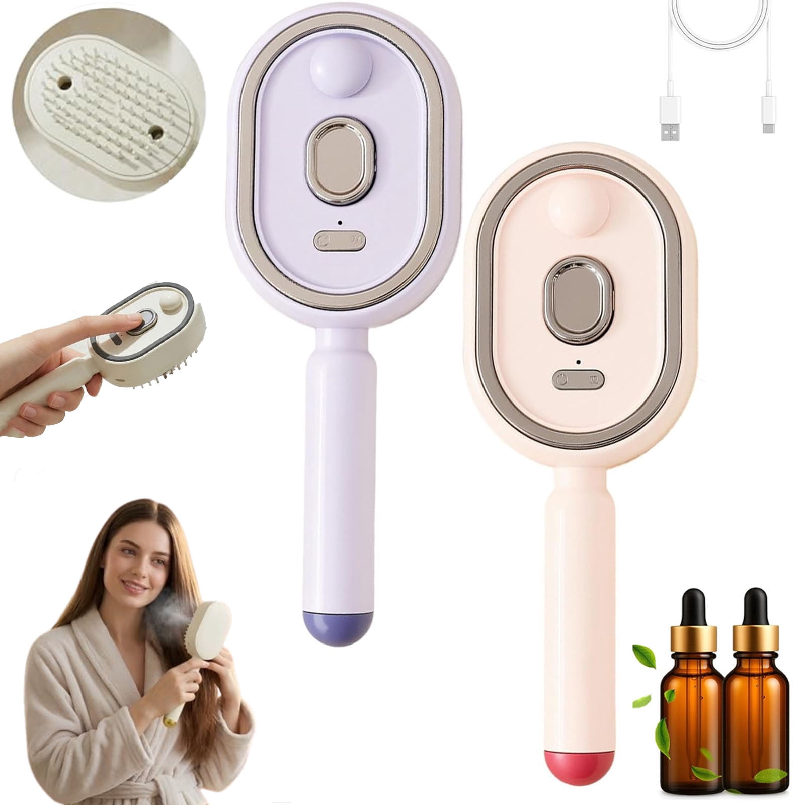 2026 New Electric Steam Brush, Electric Steam Brushs for Hair, 2-in-1 Misting Hair Brush with Water Spray, Retractable Air Cushion Massage Comb, Reduce Frizz, Nourishes Hairs, Anti-Static