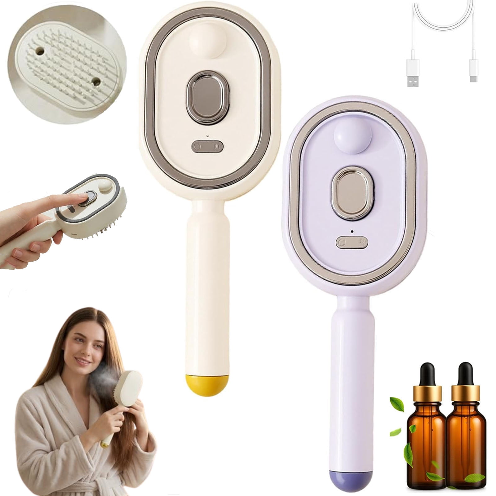 2026 New Electric Steam Brush, Electric Steam Brushs for Hair, 2-in-1 Misting Hair Brush with Water Spray, Retractable Air Cushion Massage Comb, Reduce Frizz, Nourishes Hairs, Anti-Static