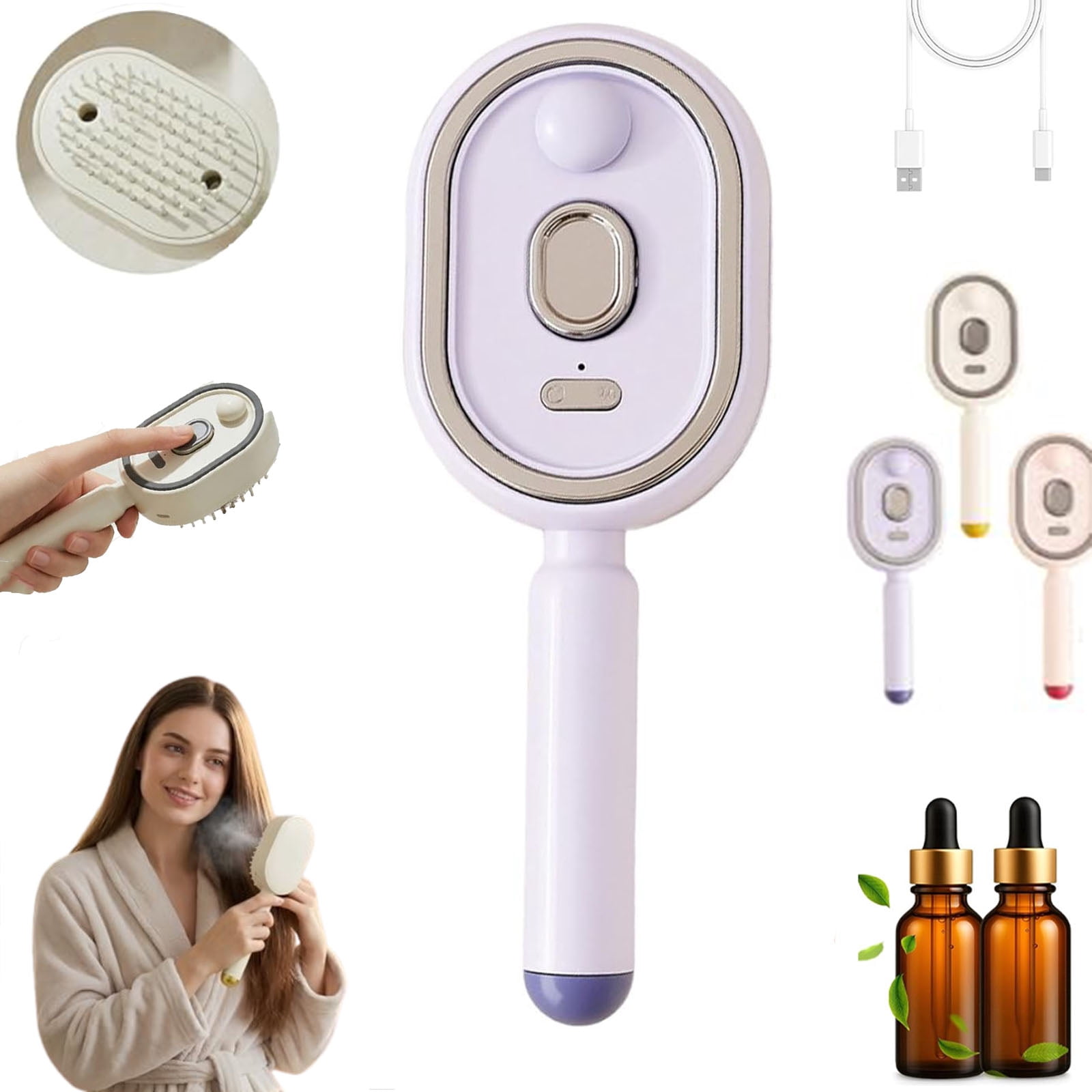 2026 New Electric Steam Brush, Electric Steam Brushs for Hair, 2-in-1 Misting Hair Brush with Water Spray, Retractable Air Cushion Massage Comb, Reduce Frizz, Nourishes Hairs, Anti-Static