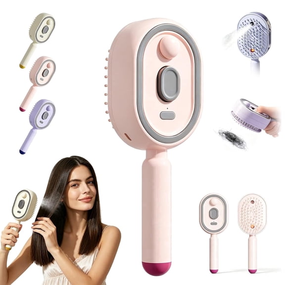 2026 New Electric Steam Brush for Hair, Cordless Rechargeable Anti-Static Ionic Hair Brush with Nano Mist, Detangling & Frizz Control for Smooth Easy Styling(Pink)