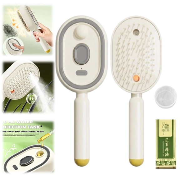 2026 New Electric Steam Brush, Rechargeable Hair Straightener Brush with Detangling Comb, Air Cushion Mister for Both Long/Short Hairs Home Spa Cleaning Grooming Styling Detangling