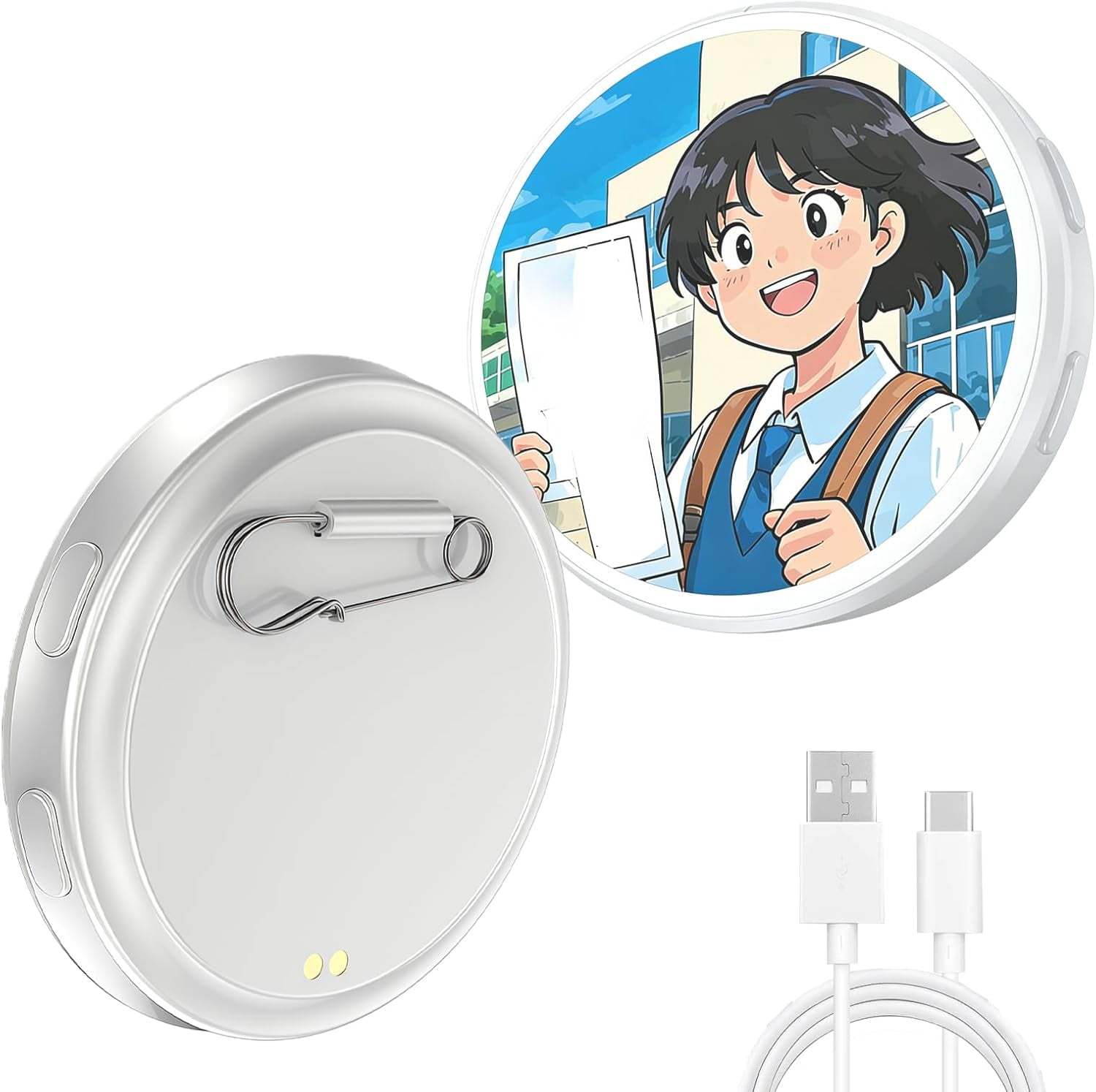 2026 New Electronic Badge Digital Display Pin, with 1.8'' IPS Touch Screen, Bluetooth App Control, Customizable Photo Slideshow & Video Display,for Keychain/Backpack/Ita Bag Accessory