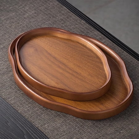 2026 New Elegant Dark Brown Wooden Serving Tray - Natural Wood Grain, Heavy-Duty for Tea/Breakfast/Desserts, Home/Restaurants/Hotels