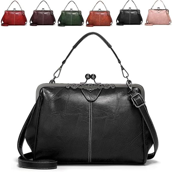 2026 New Elegant Waterproof Women’s Leather Kiss-Lock Tote Handbag, Oil Wax PU Leather Handbag, Women Vintage Crossbody Bag