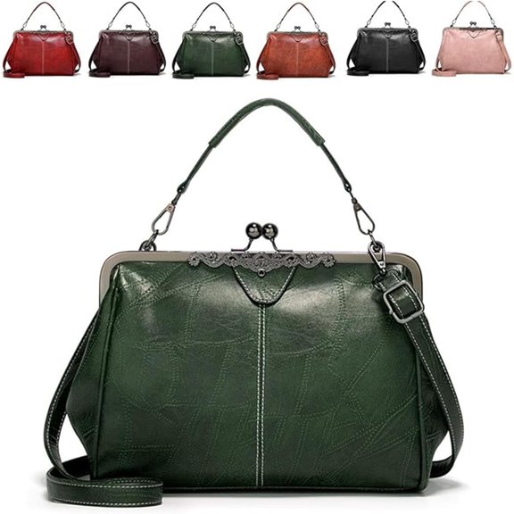 2026 New Elegant Waterproof Women’s Leather Kiss-Lock Tote Handbag, Oil Wax PU Leather Handbag, Women Vintage Crossbody Bag