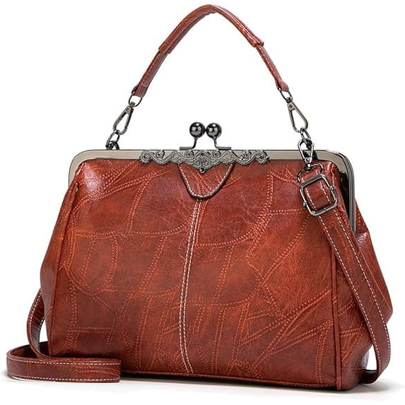 2026 New Elegant Waterproof Women’s Leather Kiss-Lock Tote Handbag | Vintage Retro Style Crossbody Shoulder Bag for Daily Use