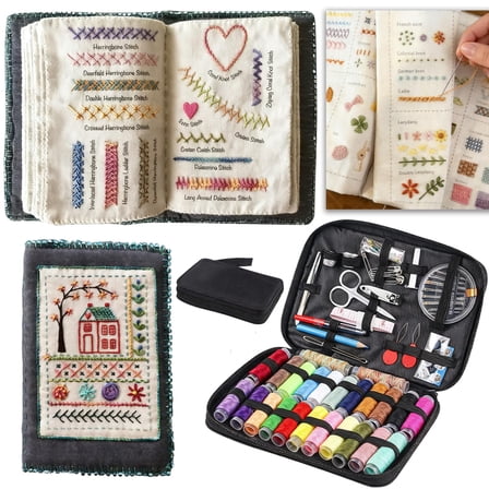 2026 New Embroidery Stitch Book Kit All-In 106 Patterns All-In Sewing Kit 86 tools, Hand Embroidery Stitch Book Beginner-Friendly Diy Craft for Cross Stitch & Sewing