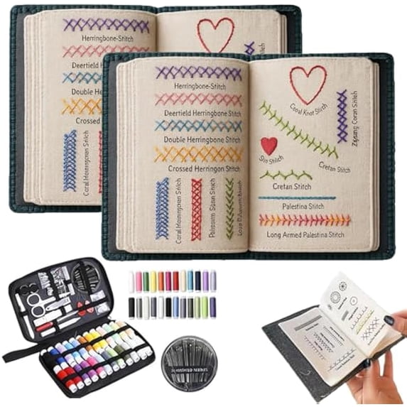 Libro Ricamo Per Principianti Con 138 Punti – Kit Completo Con Ago, Filo, Telaio E Istruzioni, Tessuto Lino Riutilizzabile