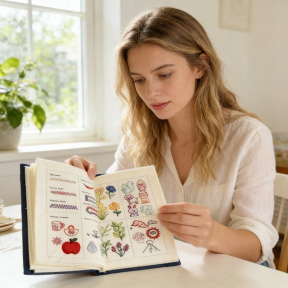 2026 New Embroidery Stitch Book Kit, Creative Sewing Stitch Book with Patterns, Quality Threads for Diy and Sew Enthusiast