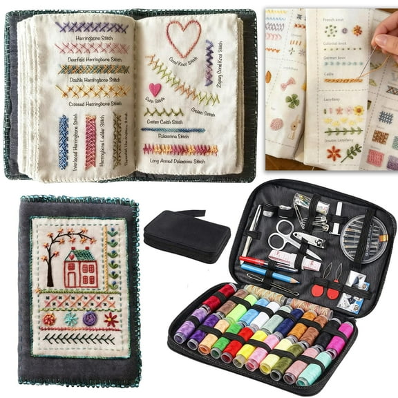 2026 New Embroidery Stitch Book Kit, Portable All-In Embroidery Stitch Book & Sewing Kit All In One Sampler Book and Sewing Kit for Diy and Sew Enthusiast