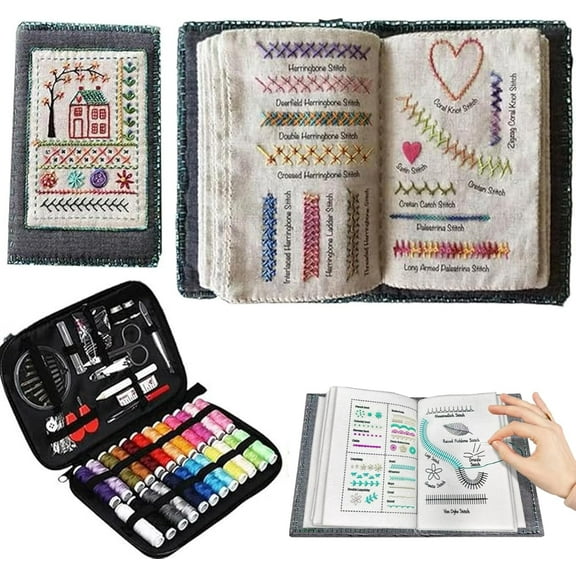 2026 New Embroidery Stitch Book Kit, Portable All Scenario Embroidery Stitch Book, Comes with a Complete Toolkit and Instructional Tutorial, Perfect for Beginners and Craft Lovers