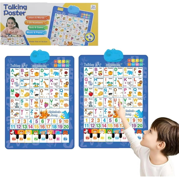 2026 New English Learning Talking Poster for Toddlers & Kids - ABCs, Numbers, Animal Words, Songs & Piano