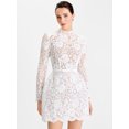 thumbnail image 1 of 2026 New European and American Style Women's Black Floral Lace High Neck Long Sleeve Mini Skater Dress With Waist Belt, 1 of 8