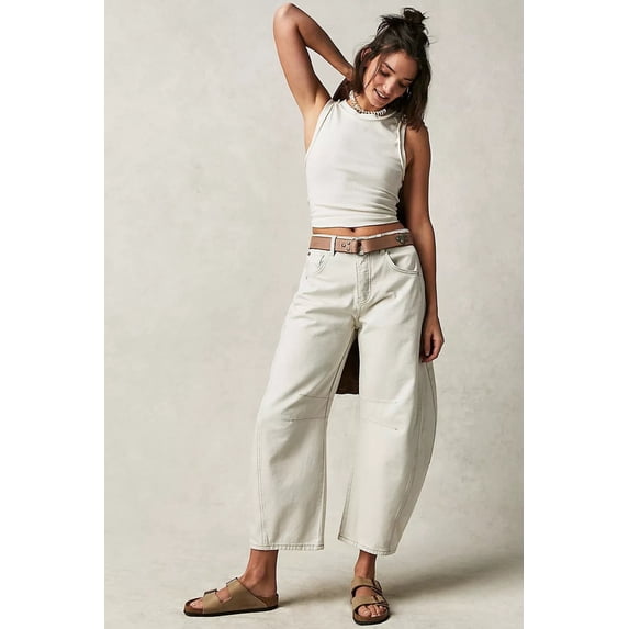 2026 New Fashionable Casual Women's Loose Wide-Leg Pants, Mid-Low Waist, Washed Denim Trousers