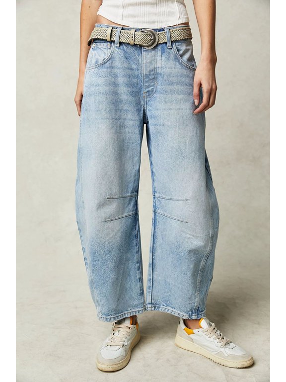 2026 New Fashionable Casual Women's Loose Wide-Leg Pants, Mid-Low Waist, Washed Denim Trousers