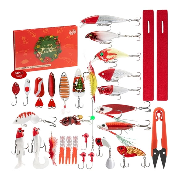 2026 New Fishing Advent Calendar for Adult Men Boys,Fishing Lure Christmas Gifts,24 Days Topwater Lures Fishing Spoons Minnow Popper Crankbait for Fishing Lovers Father Boyfriend Brother
