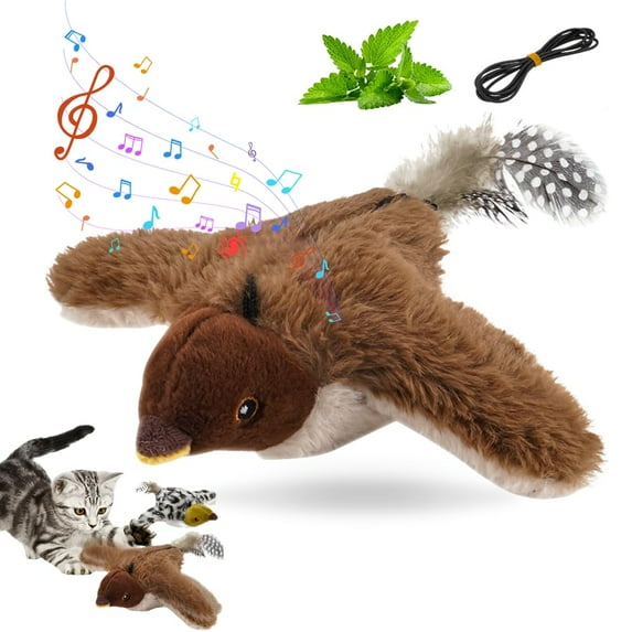 2026 New Flappy Chase Cat Toy, Interactive Chirping Bird Cat Toy with Remote Control, Chirping Bird Cat Toy Flapping Wings, Flying Interactive Simulation Electric Cat Toy (Brown)