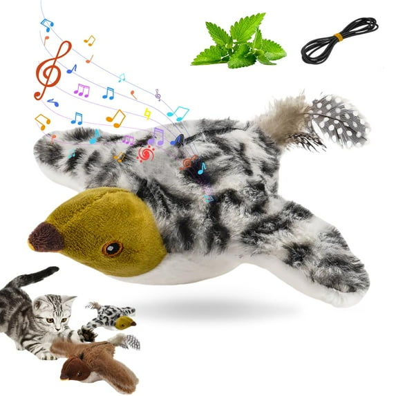 2026 New Flappy Chase Cat Toy, Interactive Chirping Bird Cat Toy with Remote Control, Chirping Bird Cat Toy Flapping Wings, Flying Interactive Simulation Electric Cat Toy (Grey)