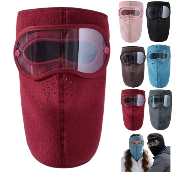 2026 New Fleece Thermal Mask with Removable Goggles, Winter Breathable Warm Masks with Full Face Protection,Wine