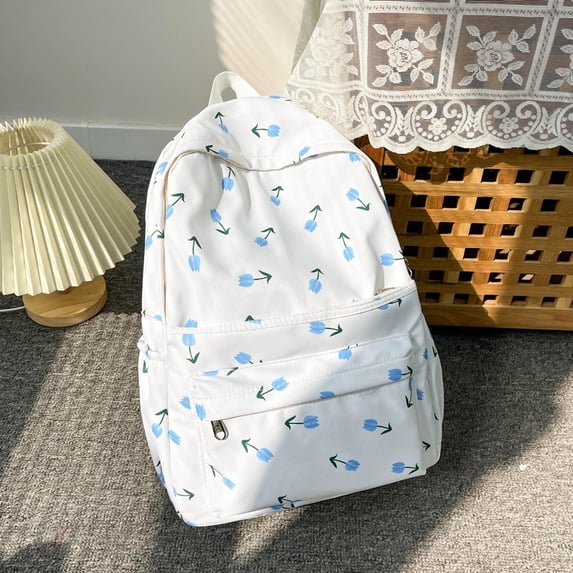 2026 New Floral Canvas Backpack Women Backpack Purse Print Casual Women's Backpack Fashion Rucksack Shoulder Bags Casual Travel Daypack Back to School Backpack(Blue)