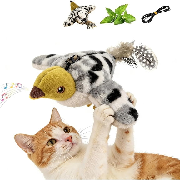 2026 New Flying Bird Cat Toy, Interactive Flapping & Chirping Sparrow Toy for Cats, Electric Simulation Flying Bird with Remote Control, Automatic Wing-Shaking Plush Bird Cat Toy with Catnip
