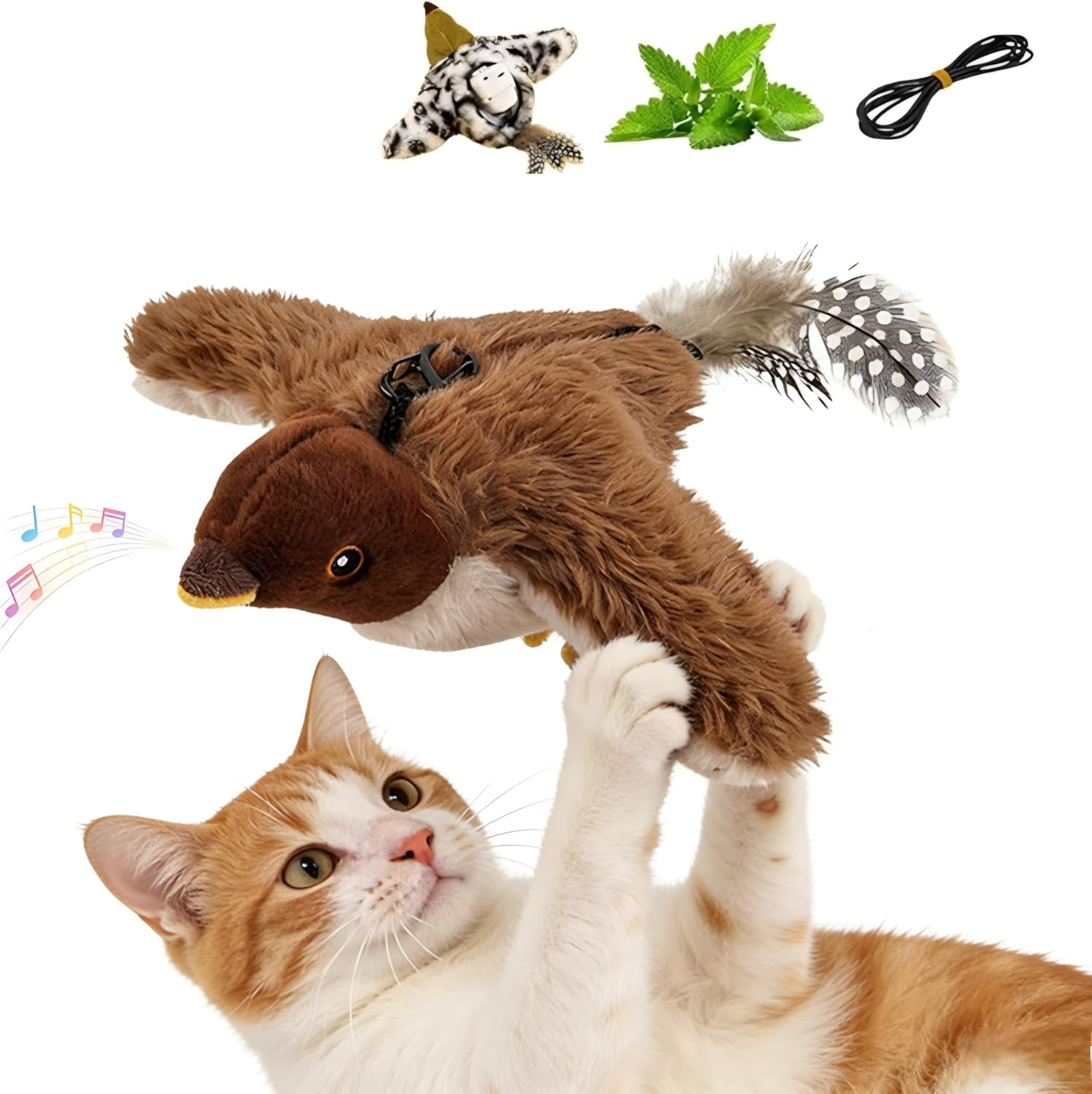 2026 New Flying Bird Cat Toy, Interactive Flapping & Chirping Sparrow Toy for Cats, Electric Simulation Flying Bird with Remote Control, Automatic Wing-Shaking Plush Bird Cat Toy with Catnip