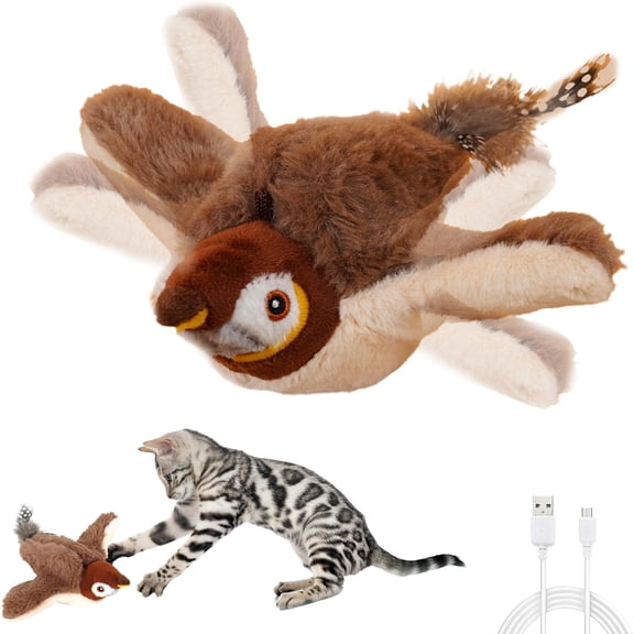2026 New Flying Bird Cat Toy, Rechargeable Touch Activated Realistic Catnip Toys with Interactive Simulated Chirping & Moving Wings for Indoor Senior Cats (No Flying Function)