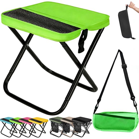 2026 New Foldable Backpack Stool, Ultralight Compact Foldable Sling Bag Stool 10.60*9.44*10.60 In, Portable Pocket Chair With Carrying Bag for Hiking, Camping, Fishing (Green-1, Small)
