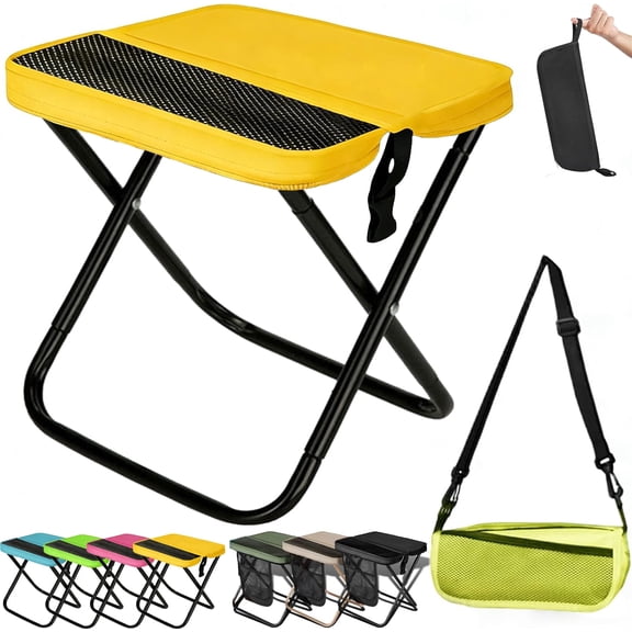 2026 New Foldable Backpack Stool, Ultralight Compact Foldable Sling Bag Stool 10.60*9.44*10.60 In, Portable Pocket Chair With Carrying Bag for Hiking, Camping, Fishing (Yellow, Small)