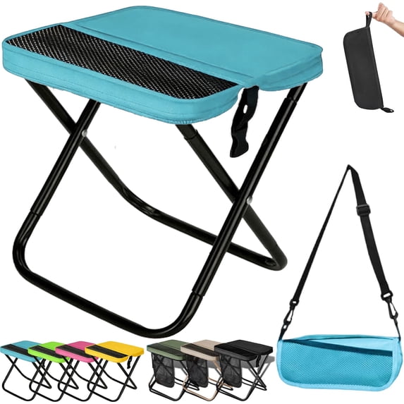 2026 New Foldable Backpack Stool, Ultralight Compact Foldable Sling Bag Stool 10.60*9.44*10.60 In, Portable Pocket Chair With Carrying Bag for Hiking, Camping, Fishing (Blue, Small)