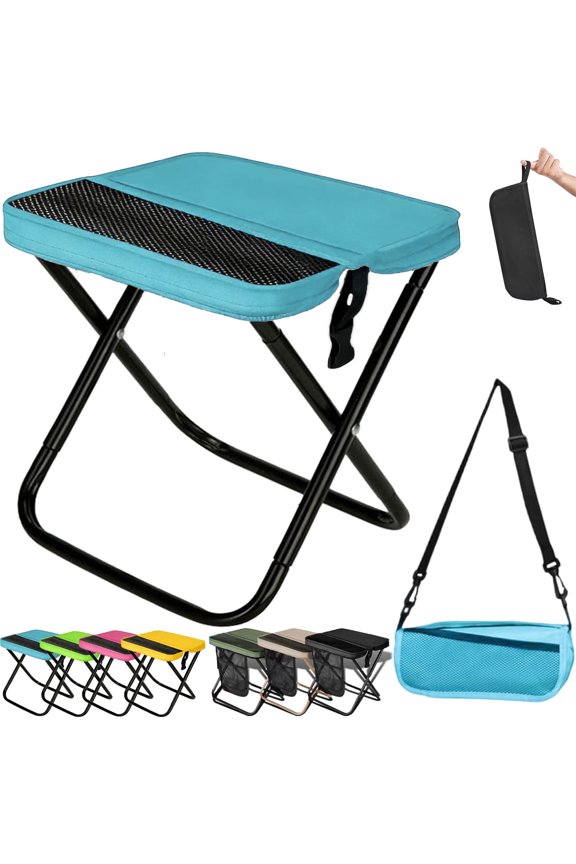 2026 New Foldable Backpack Stool, Ultralight Compact Foldable Sling Bag Stool 10.60*9.44*10.60 In, Portable Pocket Chair With Carrying Bag for Hiking, Camping, Fishing (Blue, Small)