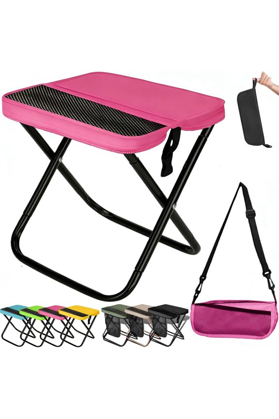 2026 New Foldable Backpack Stool, Ultralight Compact Foldable Sling Bag Stool 10.60*9.44*10.60 In, Portable Pocket Chair With Carrying Bag for Hiking, Camping, Fishing (Pink, Small)