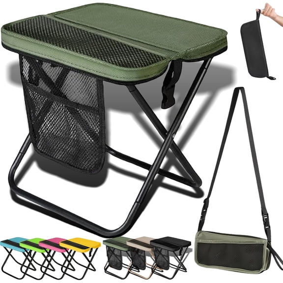 2026 New Foldable Backpack Stool, Ultralight Compact Foldable Sling Bag Stool 12.20*11.42*9.84 In, Portable Pocket Chair With Carrying Bag for Hiking, Camping, Fishing (Green, Large)