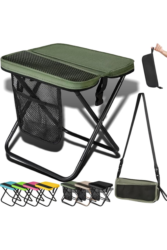 2026 New Foldable Backpack Stool, Ultralight Compact Foldable Sling Bag Stool 12.20*11.42*9.84 In, Portable Pocket Chair With Carrying Bag for Hiking, Camping, Fishing (Green, Large)