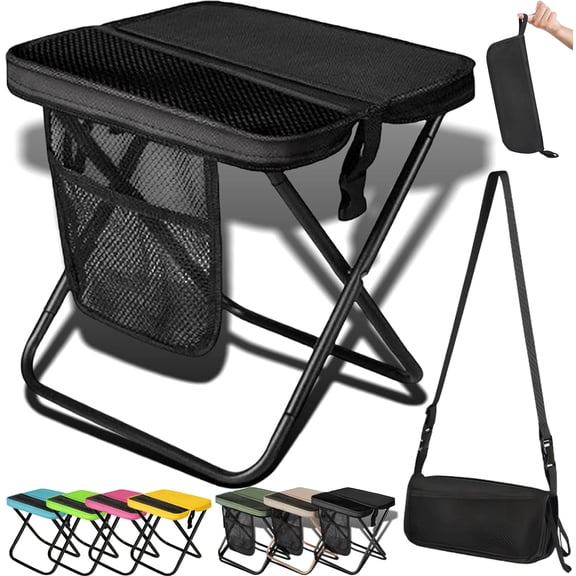 2026 New Foldable Backpack Stool, Ultralight Compact Foldable Sling Bag Stool 12.20*11.42*9.84 In, Portable Pocket Chair With Carrying Bag for Hiking, Camping, Fishing (Black, Large)